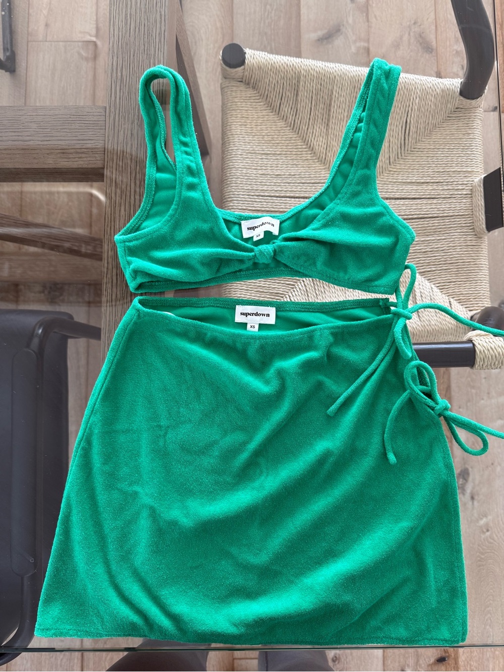 Green Terrycloth Two-Piece Crop Top & Skirt Set - Superdown